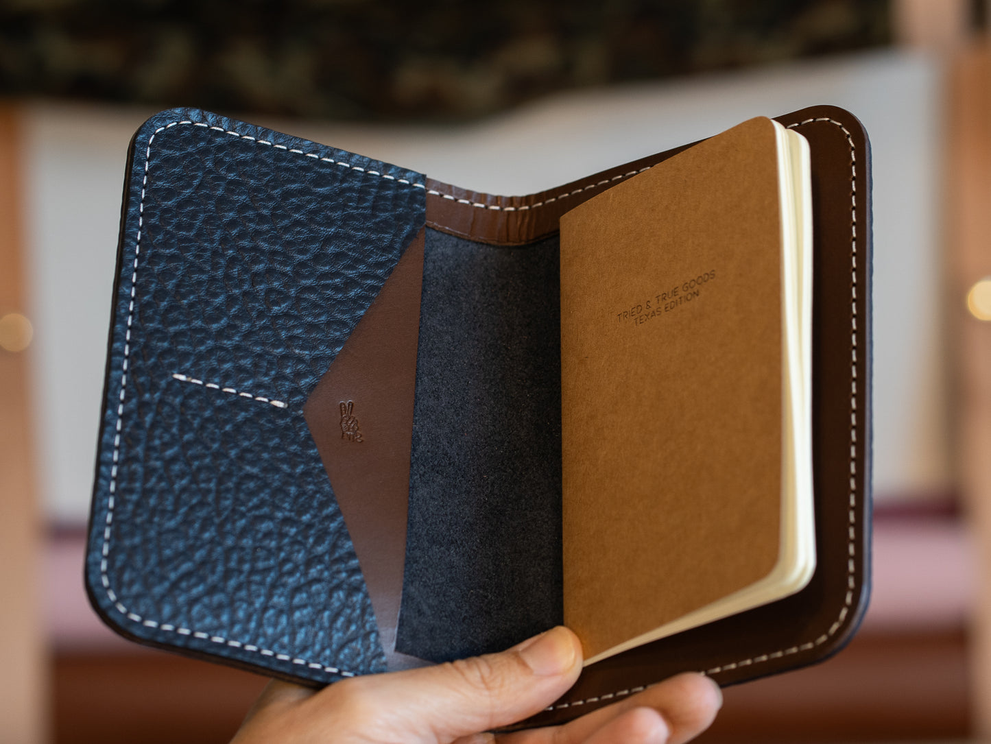 Leather Passport Bifold Blue Bison