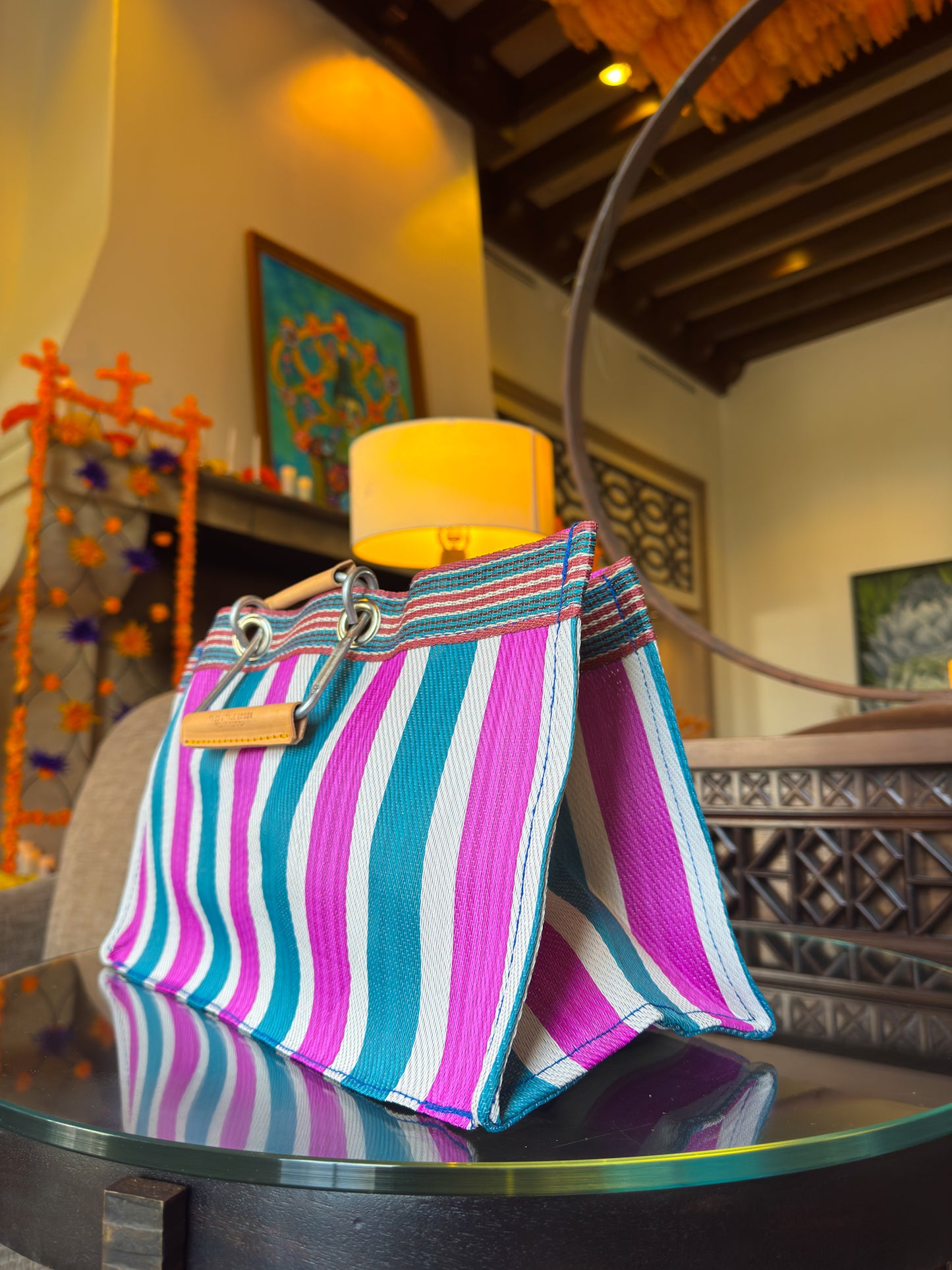 Striped Bag -Green & Pink