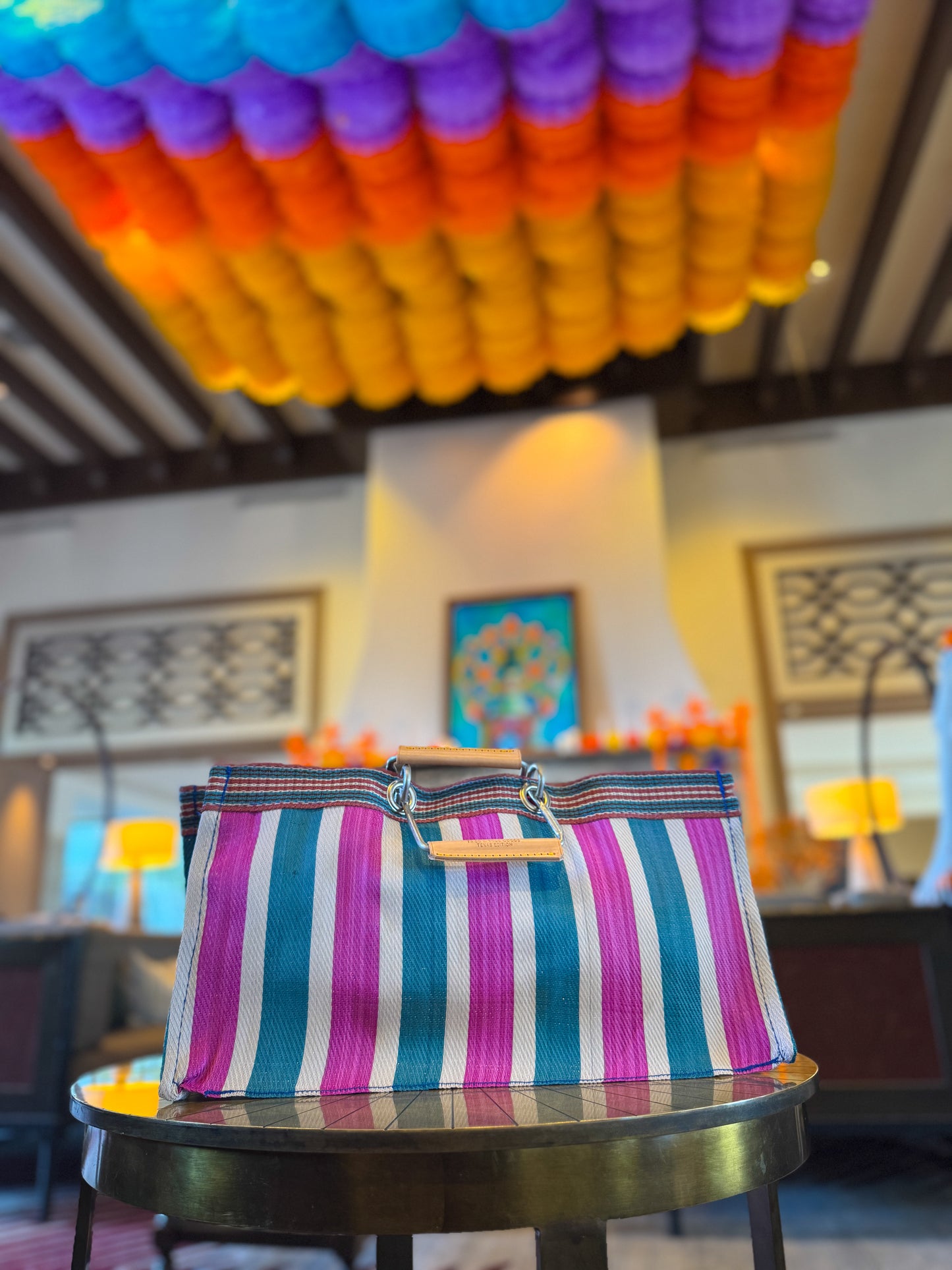 Striped Bag -Green & Pink