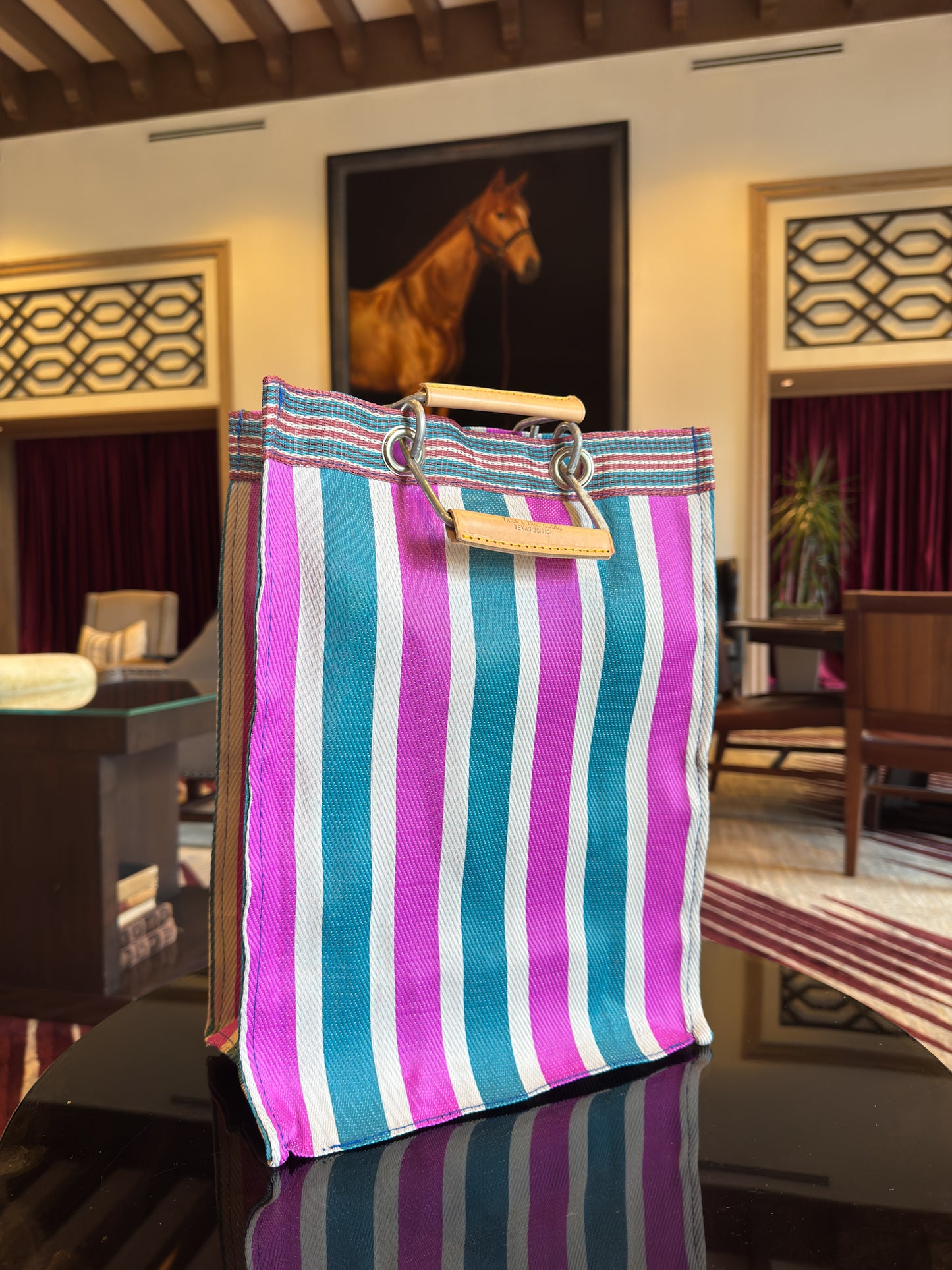 Striped Bag -Green & Pink -Tall