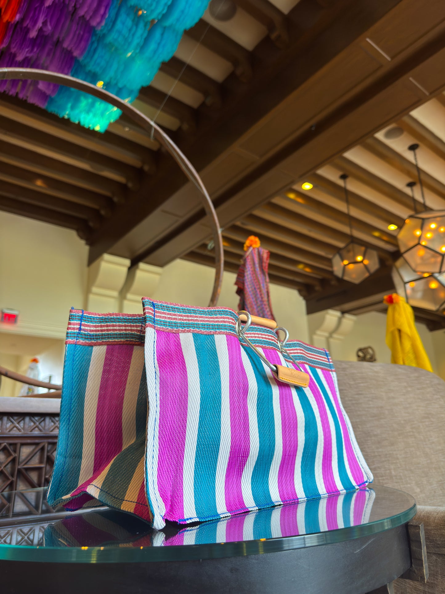 Striped Bag -Green & Pink