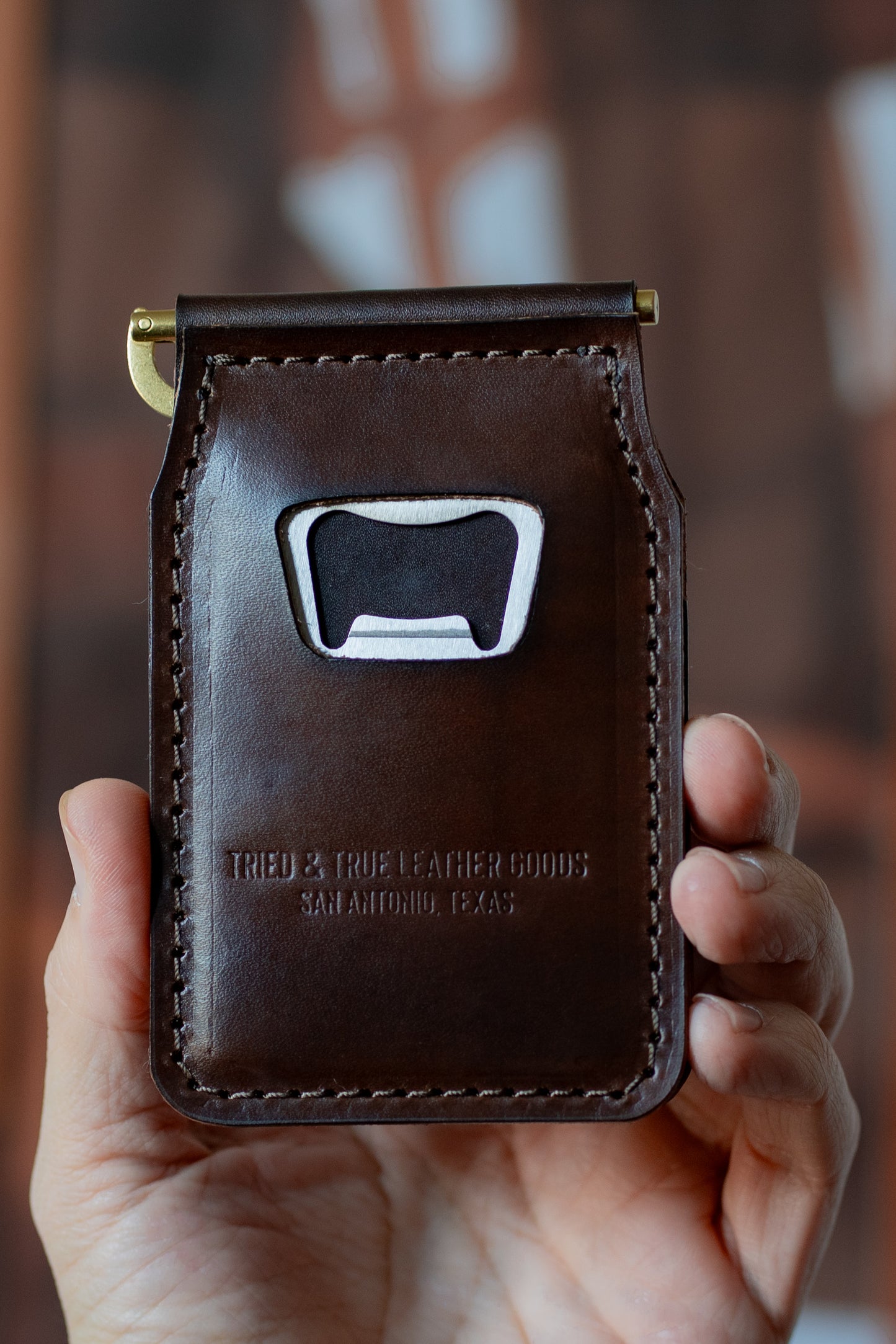 Wingman Pop-A-Top Leather & Brass Wallet