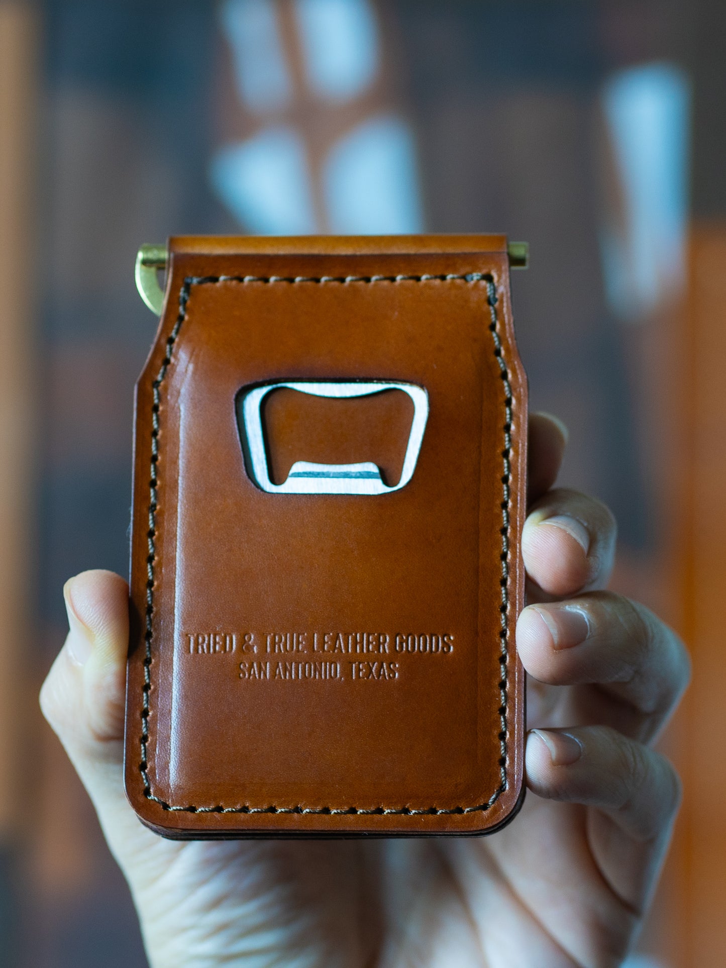 Wingman Pop-A-Top Leather & Brass Wallet