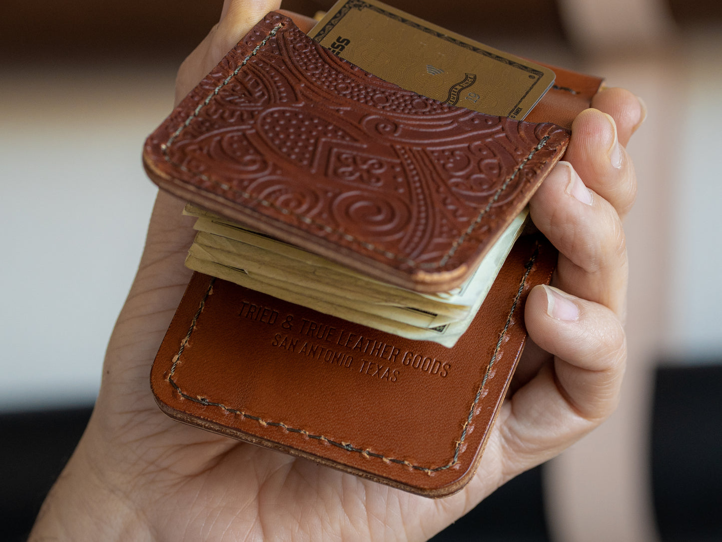 Paisley Wingman Leather and Brass Wallet